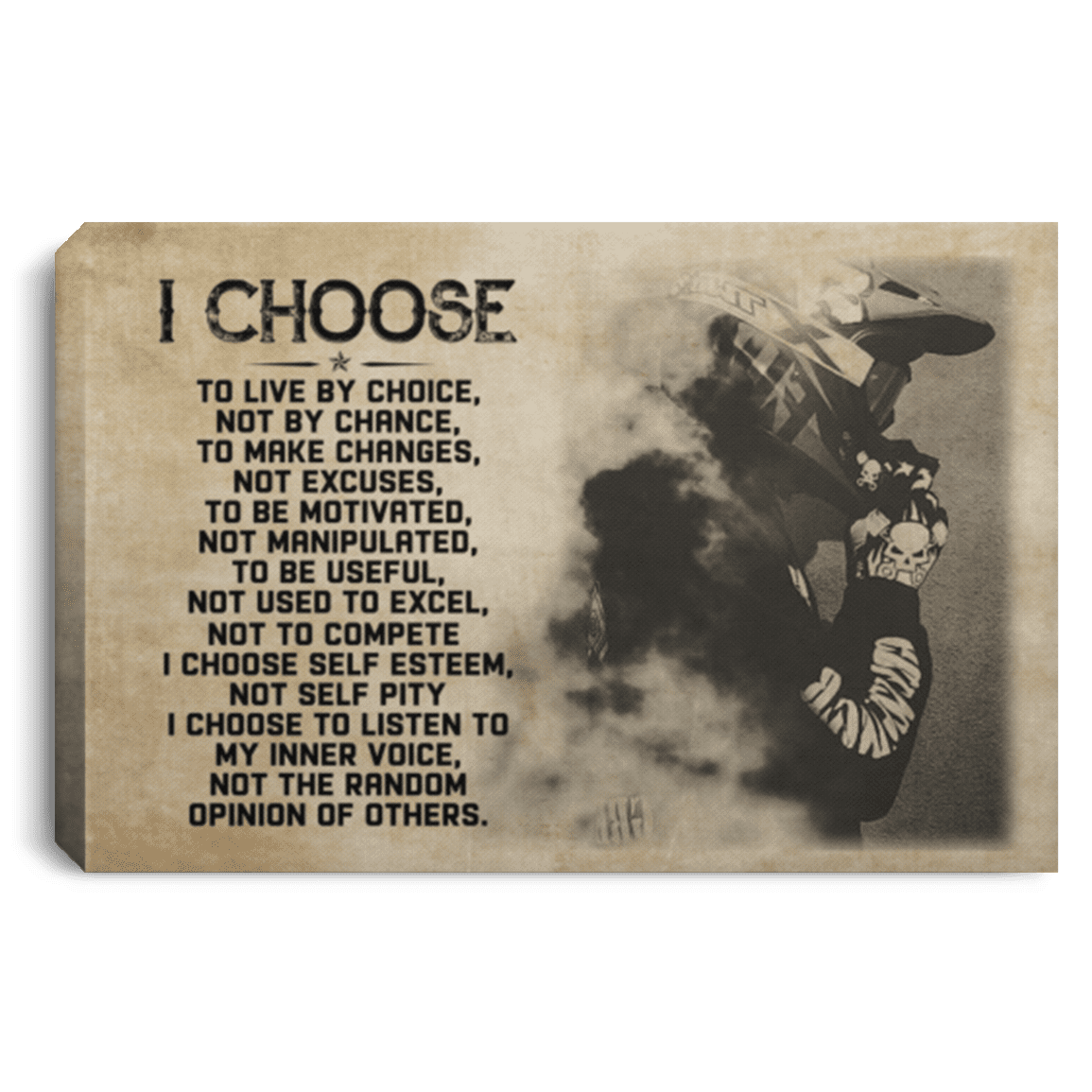 Motocross I Choose To Live By Choice Not By Chance Gallery Wrapped Framed Canvas Prints - Unframed Poster, White, 0.75'' Framed Canvas