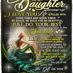 Mermaid Dad To MY Daughter NEVER FORGET THAT I LOVE YOU Life Is Filled With HARD TIMES Fleece Blanket, White, Cozy Plush Fleece Blanket - 50x60