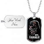 Until Valhalla Viking Dog Tag Pendant Necklace - Skull American Flag Pendant Necklace - Norse Viking Necklace - Dog Tag (Silver)