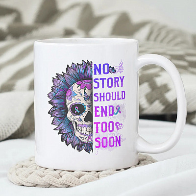 Alternative view of No Story Should End Too Soon Floral Skull Suicide Awareness Ceramic Coffee Mug - Travel Bottle