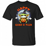 Baby Yoda Shirt - Happy Quar-o-teen - Funny Halloween Quarantine T-shirt - Pumpkin Shirt, Black, Unisex T-Shirt
