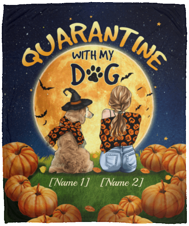 Personalized Quarantine With My Dog Golden Retriever Halloween Fleece Blanket - Premium Sherpa Blanket, White, Cozy Plush Fleece Blanket - 50x60 Personalized Quarantine With My Dog Golden Retriever Halloween Fleece Blanket - Premium Sherpa Blanket, White, Cozy Plush Fleece Blanket - 50x60