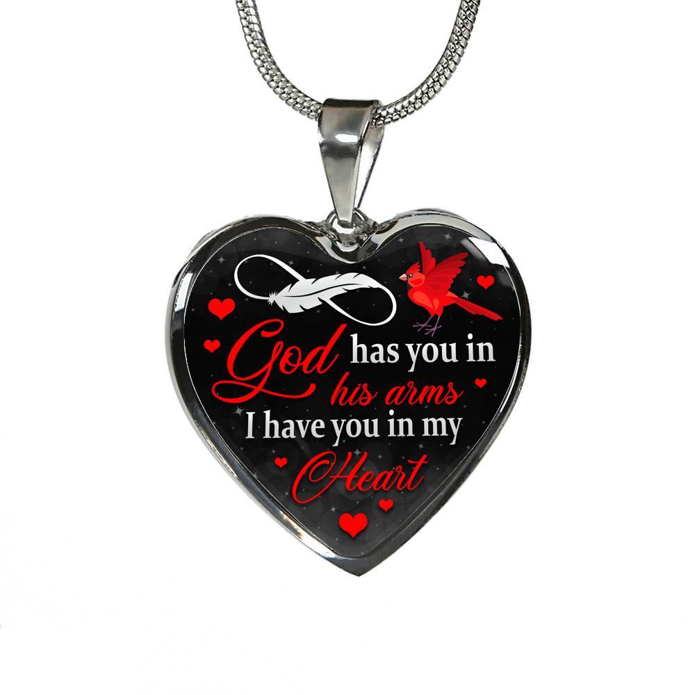 Cardinal God Has You in His Arms I Have You in My Heart Heart Pendant Necklace - Heart Luxury Necklace (Silver)