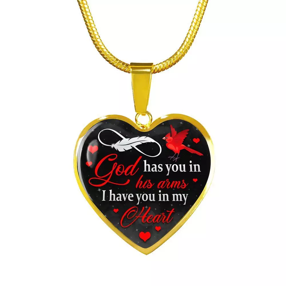 Cardinal God Has You in His Arms I Have You in My Heart Heart Pendant Necklace - Heart Luxury Necklace (Gold Plated)