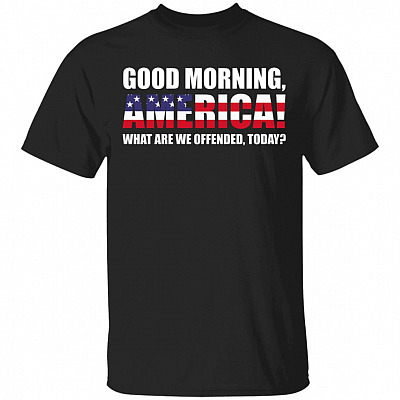 Good Morning America What are We Offended by Today America Flag T-Shirt, Black, Unisex T-Shirt