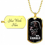 Until Valhalla Viking Dog Tag Pendant Necklace - Skull American Flag Pendant Necklace - Norse Viking Necklace - Dog Tag (Gold Plated)
