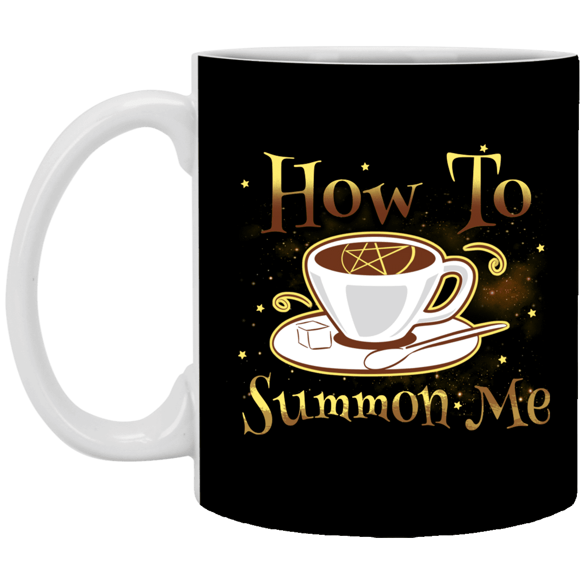 How to Summon Me Halloween Gift Ceramic Coffee Mug - Beer Stein - Water Bottle - Color Changing Mug, Black, 11 oz. White Mug