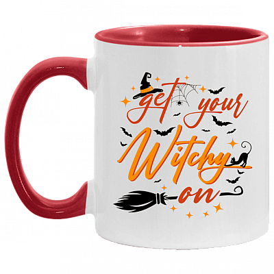 Get Your Witchy On Accent Mug - Halloween Mug Gift, White/Red, 11 oz. Accent Mug