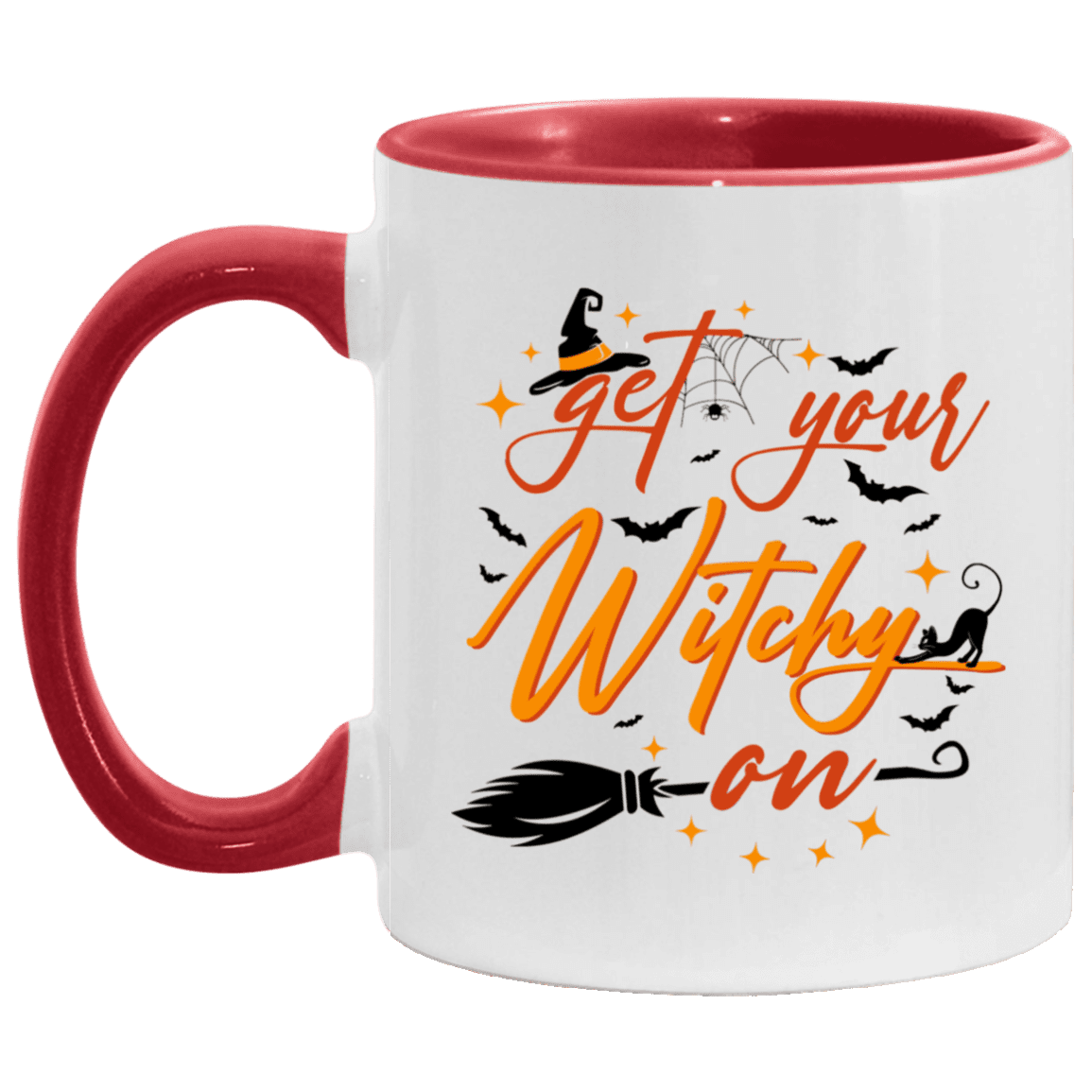 Get Your Witchy On Accent Mug - Halloween Mug Gift, White/Red, 11 oz. Accent Mug