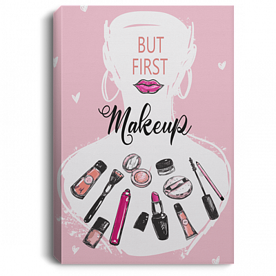 Pink World but First Makeup Gallery Wrapped Framed Canvas Prints - Unframed Poster - Bedroom Decor Wall Art, White, 0.75'' Framed Canvas