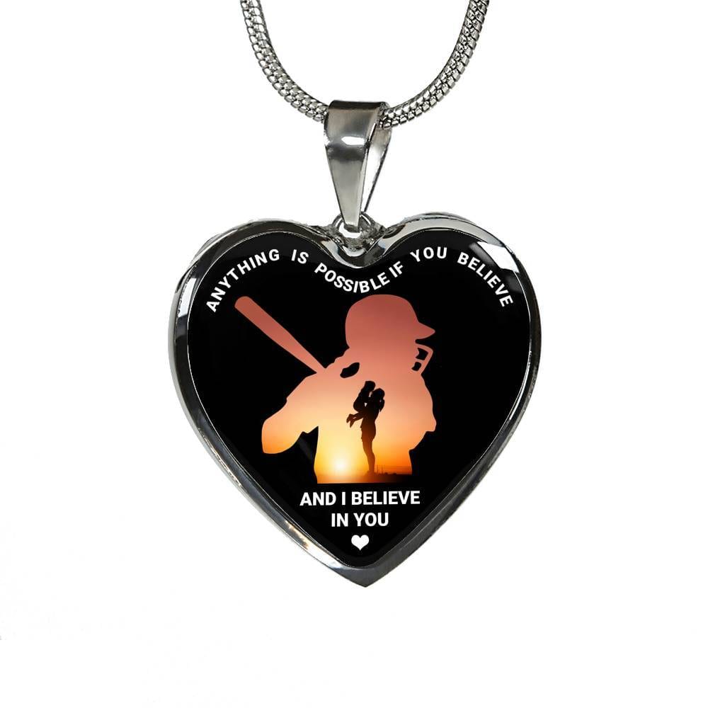 Baseball Necklaces Girl Anything Is Possible If You Believe and I Believe in You Heart Pendant Necklace - Heart Luxury Necklace (Silver)