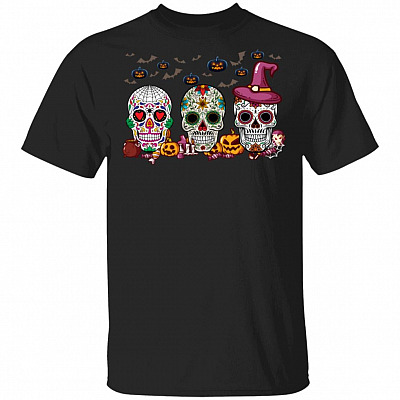 Sugar Skulls Shirt - Halloween Shirt - Mexican Skulls Shirt - Spooky Shirt, Black, Unisex T-Shirt