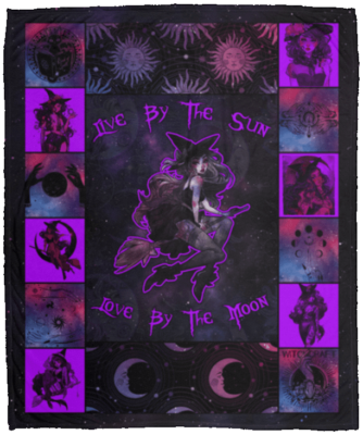 Witch Live by the Sun and Love by the Moon Halloween Fleece Blanket - Premium Sherpa Blanket - Woven Blanket, White, Cozy Plush Fleece Blanket - 50x60