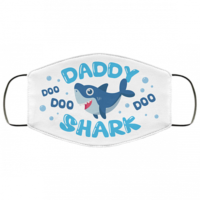 Daddy Shark Doo Doo Doo Washable Reusable Printed Cloth Face Mask Cover - Family Shark Facemask, White, Cloth Face Cover