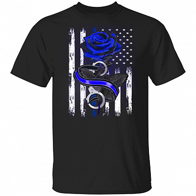 Blue Rose Back The Blue Police Support T-Shirt - Thin Blue Line Police Wife Gifts Shirt, Black, Unisex T-Shirt