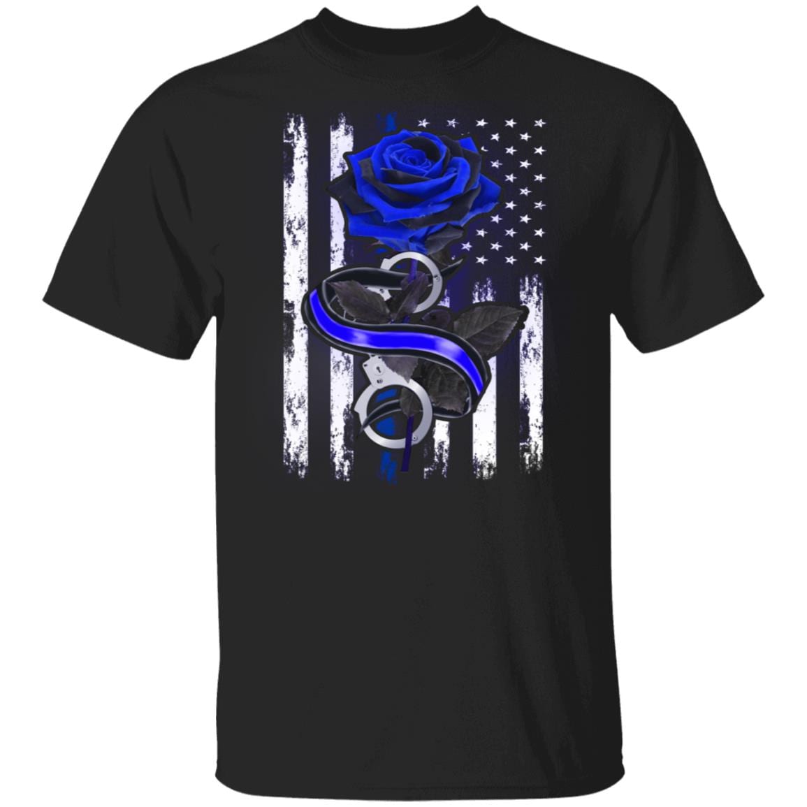 Blue Rose Back The Blue Police Support T-Shirt - Thin Blue Line Police Wife Gifts Shirt, Black, Unisex T-Shirt