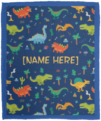 Personalized Kid Name Dinasour Fleece Blanket - Premium Sherpa Blanket - Woven Blanket, White, Cozy Plush Fleece Blanket - 50x60