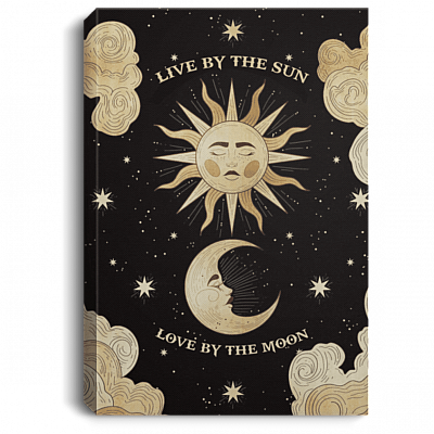 Live by the Sun Love by the Moon Gallery Wrapped Framed Canvas Prints - Unframed Poster - Home Decor Wall Art, White, 0.75'' Framed Canvas