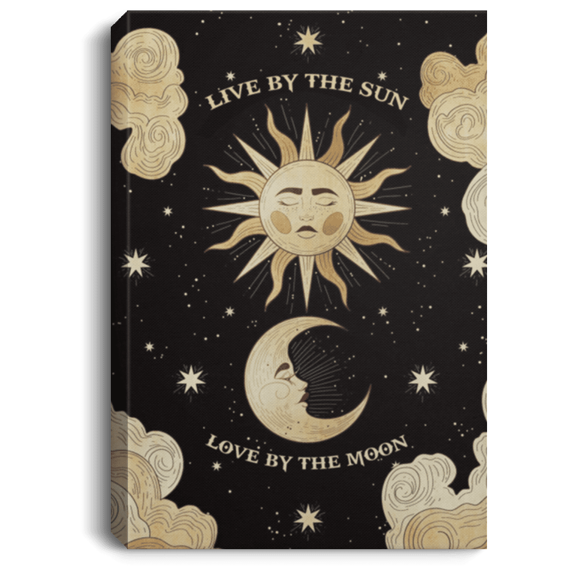 Live by the Sun Love by the Moon Gallery Wrapped Framed Canvas Prints - Unframed Poster - Home Decor Wall Art, White, 0.75'' Framed Canvas
