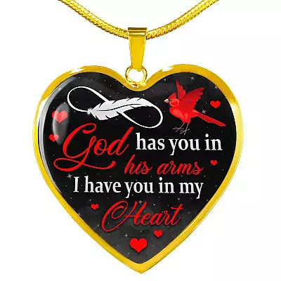Cardinal God Has You in His Arms I Have You in My Heart Heart Pendant Necklace - Heart Luxury Necklace (Gold Plated)