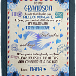 To My Grandson Inside This Blanket Is a Piece of My Heart Nana Fleece Blanket - Premium Mink Sherpa Blanket, White, Cozy Plush Fleece Blanket - 50x60