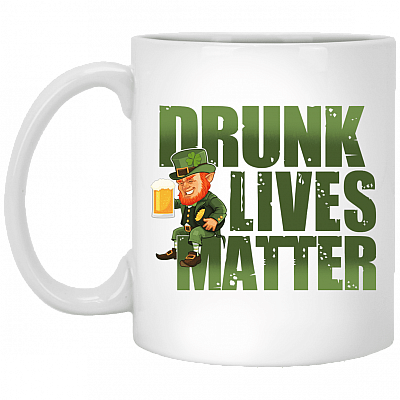 Drunk Lives Matter Funny Leprechaun Drinking Beer Ceramic Coffee Mug - Beer Stein - Water Bottle, White, 11 oz. White Mug