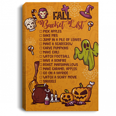 Fall Bucket List Autumn Pumpkin Home Decoration Gallery Wrapped Framed Canvas Prints - Unframed Poster, White, 0.75'' Framed Canvas