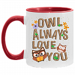 Funny Pun Owl Always Love You Accent Mug, White/Red, 11 oz. Accent Mug