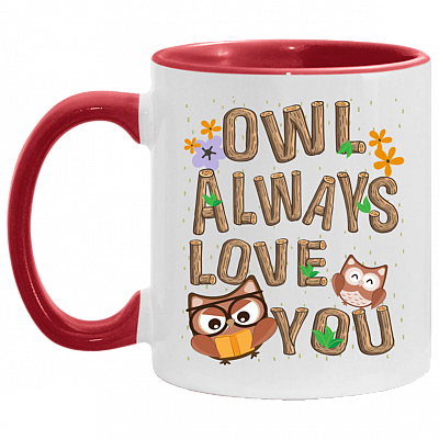 Funny Pun Owl Always Love You Accent Mug, White/Red, 11 oz. Accent Mug