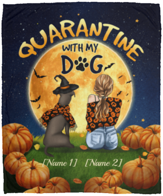 Personalized Quarantine With My Dog Pitbull Halloween Fleece Blanket - Premium Sherpa Blanket, White, Cozy Plush Fleece Blanket - 50x60