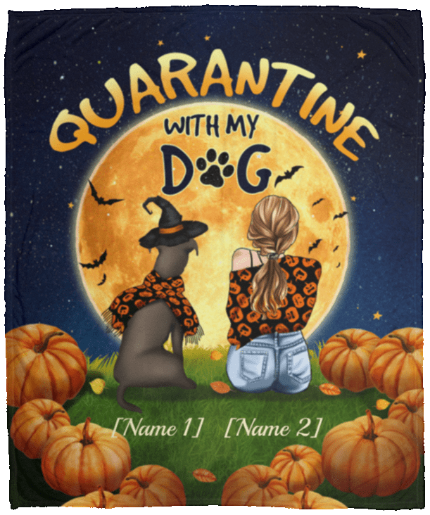 Personalized Quarantine With My Dog Pitbull Halloween Fleece Blanket - Premium Sherpa Blanket, White, Cozy Plush Fleece Blanket - 50x60 Personalized Quarantine With My Dog Pitbull Halloween Fleece Blanket - Premium Sherpa Blanket, White, Cozy Plush Fleece Blanket - 50x60