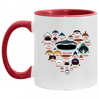 Sharkaholic Accent Mug - Shark Lover Gift, White/Red, 11 oz. Accent Mug