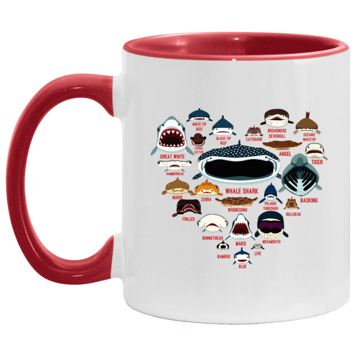 Sharkaholic Accent Mug - Shark Lover Gift, White/Red, 11 oz. Accent Mug