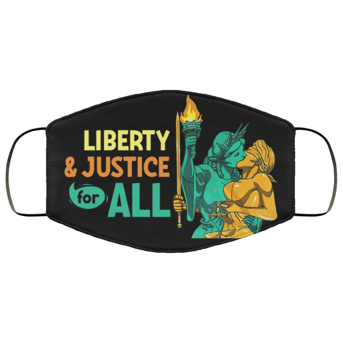 Liberty & Justice For All Washable Reusable Custom Printed Cloth Face Mask Cover, Black, Cloth Face Cover