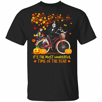 Jack Couple Sally Halloween Skellington It's The Most Wonderful Time Of The Year T-Shirt - Pumpkin King Shirt, Black, Unisex T-Shirt