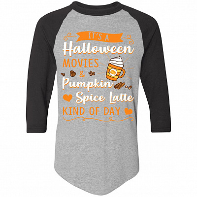 It's A Halloween Movies Pumpkin Spice Latte Fall Raglan - Halloween Hocus Movies T-Shirt, Athletic Heather/Black, Raglan Jersey