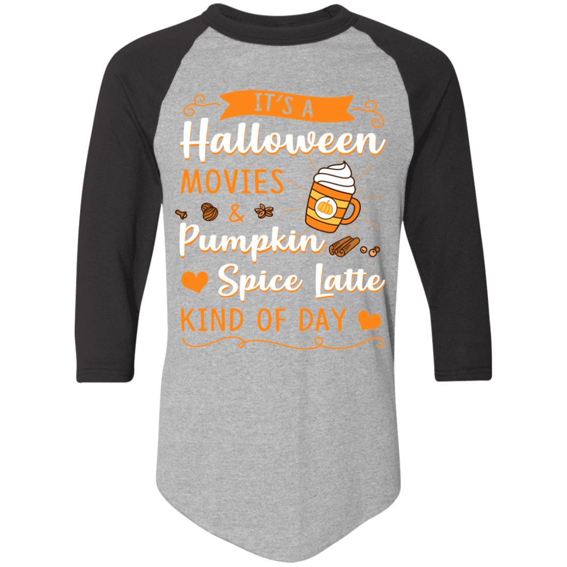 It's A Halloween Movies Pumpkin Spice Latte Fall Raglan - Halloween Hocus Movies T-Shirt, Athletic Heather/Black, Raglan Jersey