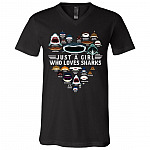 Just A Girl Who Loves Sharks T-shirt - V-neck - Love Shark Faces Women Shirt, Black, V-Neck T-Shirt