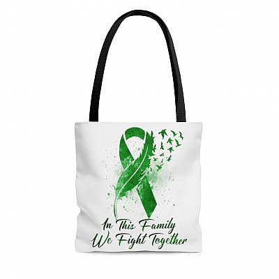 Green Feather Ribbon Liver Cancer In This Family We Fight Together AOP Tote Bag - Shoulder Bag