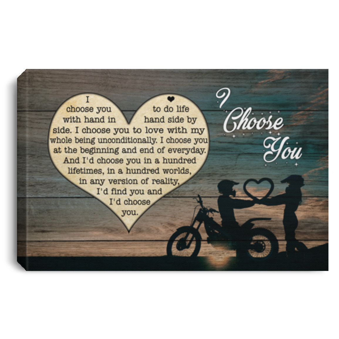 Motocross I Choose You To Do Life With Hand In Hand Side By Side Wrapped Framed Canvas Prints - Unframed Poster, White, 0.75'' Framed Canvas