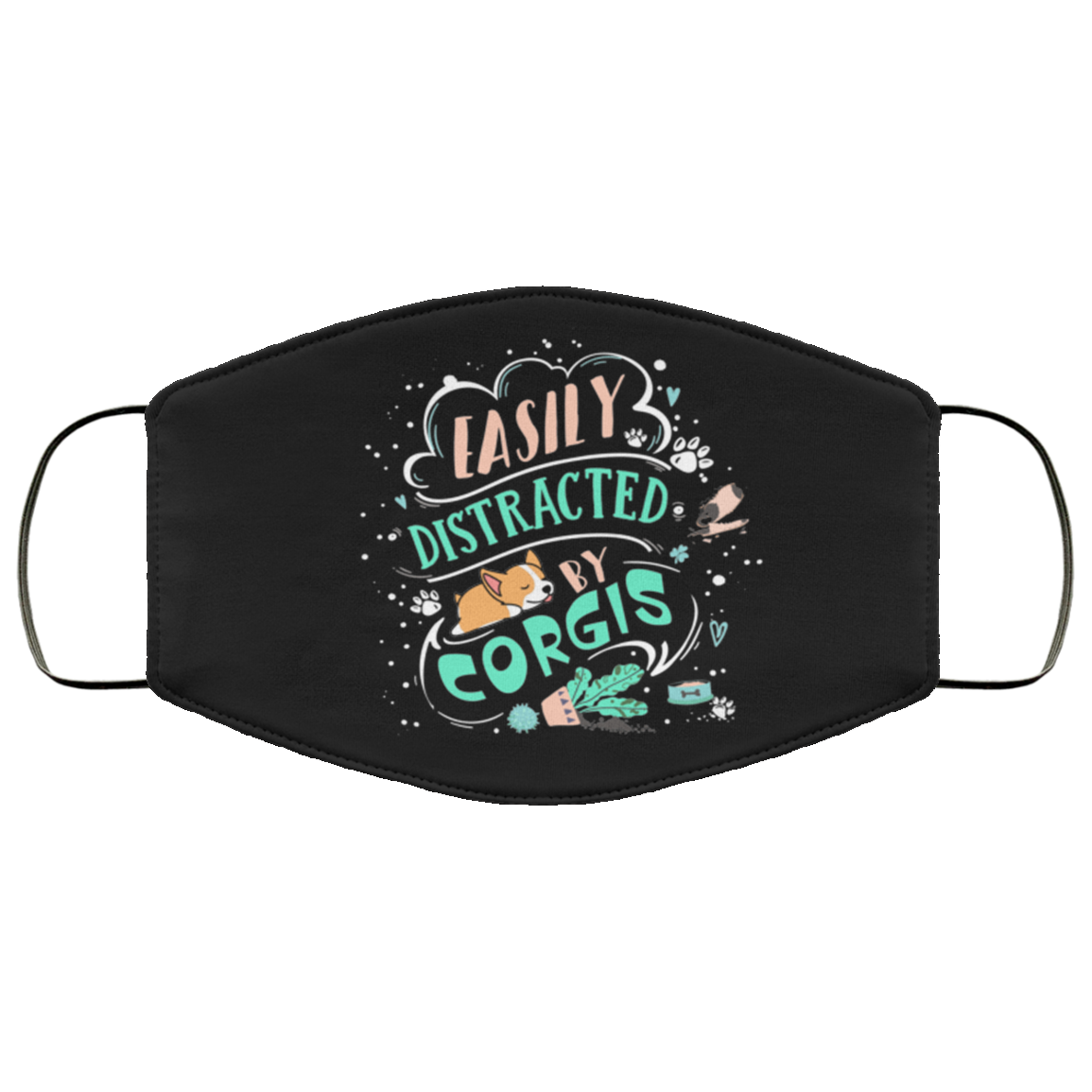 Easily Distracted By Corgis Washable Reusable Custom Printed Cloth Face Mask Cover, Black, Cloth Face Cover Easily Distracted By Corgis Washable Reusable Custom Printed Cloth Face Mask Cover, Black, Cloth Face Cover
