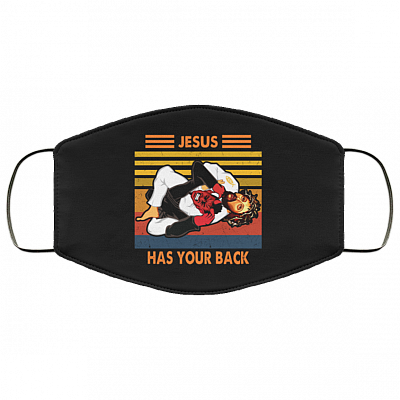Jiu Jitsu Face Mask - Jesus Has Your Back Face Mask - Funny Jesus Washable Reusable Custom Printed Cloth Face Mask Cover, Black, Cloth Face Cover