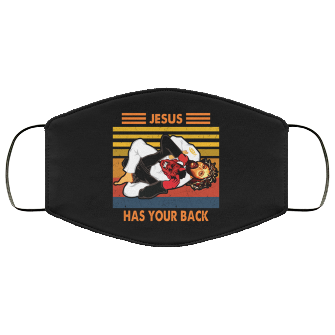 Jiu Jitsu Face Mask - Jesus Has Your Back Face Mask - Funny Jesus Washable Reusable Custom Printed Cloth Face Mask Cover, Black, Cloth Face Cover