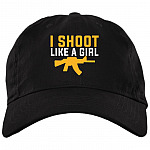 I Shoot Like A Girl Twill Cap High-Profile Snapback Hat, Black, Brushed Twill Dad Cap