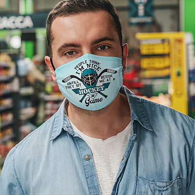 Alternative view of People Think I'm Nice Until They Sit Beside Me at a Hockey Game Washable Reusable Custom - Printed Cloth Face Mask