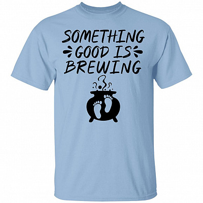 Something Good Is Brewing T-Shirt - Pregnant Halloween Shirt, Light Blue, Unisex T-Shirt