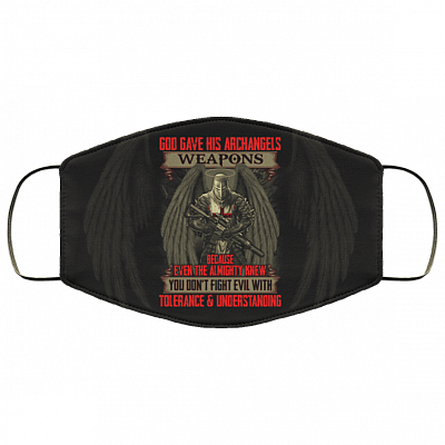 God Gave His Archangels Weapons Washable Reusable Custom Printed Cloth Face Mask Cover - Archangel Knight Templar Mask, Black, Cloth Face Cover