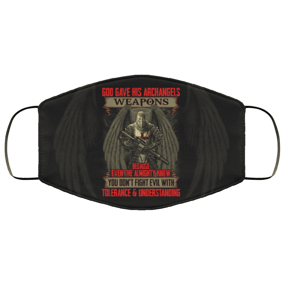 God Gave His Archangels Weapons Washable Reusable Custom Printed Cloth Face Mask Cover - Archangel Knight Templar Mask, Black, Cloth Face Cover