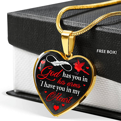 Cardinal God Has You in His Arms I Have You in My Heart Heart Pendant Necklace - Heart Luxury Necklace (Gold Plated)