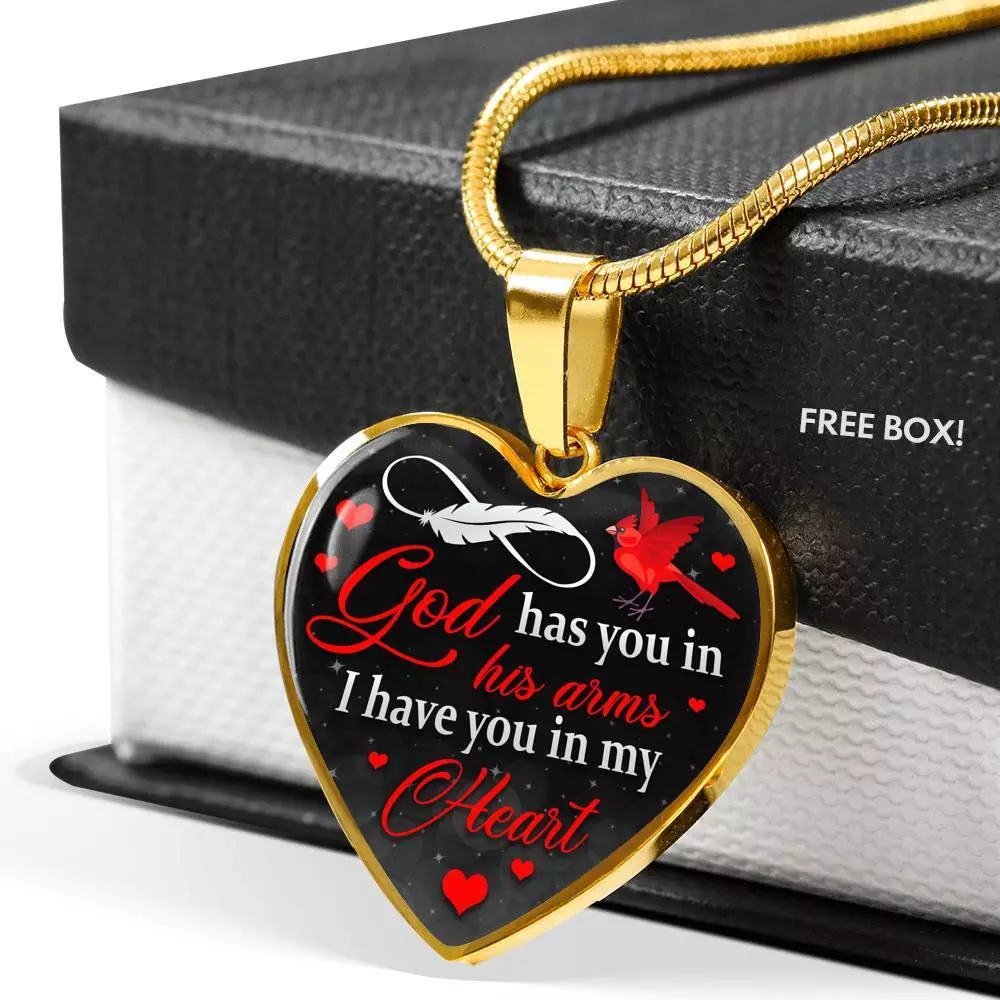 Cardinal God Has You in His Arms I Have You in My Heart Heart Pendant Necklace - Heart Luxury Necklace (Gold Plated)